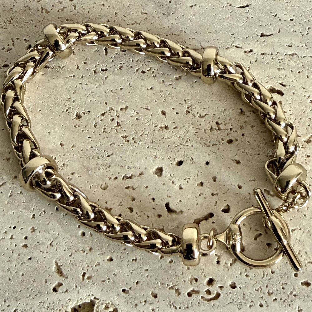 Lauren Ralph Lauren Gold Toggle Bracelet Chunky Textured Woven Link